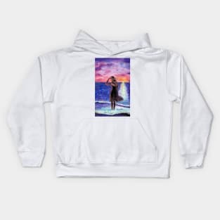 Girl by the sea.  Expectation. Kids Hoodie